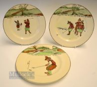 3x Royal Doulton Golfing Series Ware Proverb Plates - each decorated with different Crombie Style
