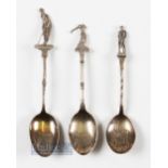 3x Interesting Golfing Silver Teaspoons decorated with period Vic. Style golfers - all silver