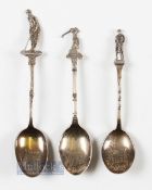 3x Interesting Golfing Silver Teaspoons decorated with period Vic. Style golfers - all silver