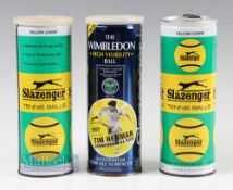 3x Unopened Slazenger Tennis Ball tins, to include 2 yellow cover Slazenger tin, 1 missing plastic