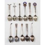 10 x various silver, silver and enamel golfing teaspoons - for Burhill (small enamel chip),