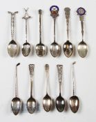 10 x various silver, silver and enamel golfing teaspoons - for Burhill (small enamel chip),