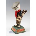 Fine Dunlop Caddy papier-mâché golf ball advertising figure-mounted on naturalistic splayed base