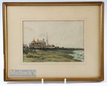1910 Original Watercolour titled "Golf House - Brancaster" - signed monogram and dated 1910 -