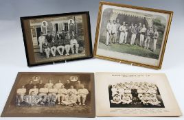1900-1940 Cricket Team Photographs and Etching, to include an unmade cricket team with cup 41cm x