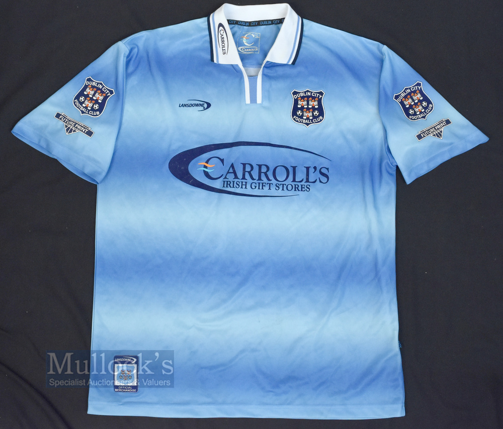 2002/03 Dublin City Home Football Shirt Lansdowne/Carroll's, size L, in blue, short sleeve