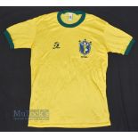 1982/85 Brazil International Home Football Shirt Topper in yellow, adult size L, short sleeve