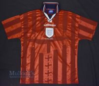 1998 England International Away Football Shirt Umbro, in red, size L, short sleeve
