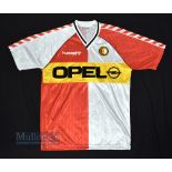 1987/89 Feyenoord Home Football Shirt Hummel, Opel, size L, red and white, short sleeve