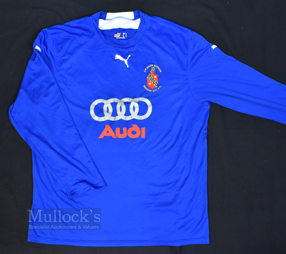 Late 2000s Bangor City FC Home Football Shirt Puma, Audi, size L, in blue, long sleeve