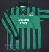 1998/99 Aberystwyth Town AFC Home Football Shirt Ffigar/Cambrian Tyres, green and black, size L,