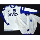 1989/90 Montpellier Home Football Shirt Adidas, Deviq, size L 42/44, in white and blue, long sleeve,