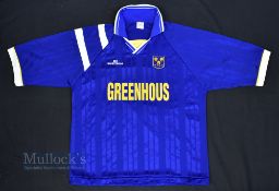1995/97 Shrewsbury Town Home Football Shirt in blue, Greenhouse, MG Sportwear, size M, short sleeve