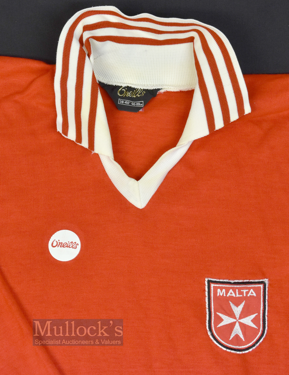 Circa 1980s Malta International Home Football Shirt O'Neills, no sponsor, size 38/40, in red, long - Image 2 of 2