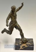 20th Century Spelter Football Figure depicting an action scene, mounted to marble base, measures 12"
