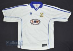 1999/2001 Shrewsbury Town Away Football Shirt Patrick/RMW Electrical Services, in white, size44,