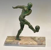 20th Century Spelter Football Figure depicting an action scene, mounted to marble base, measures 12"