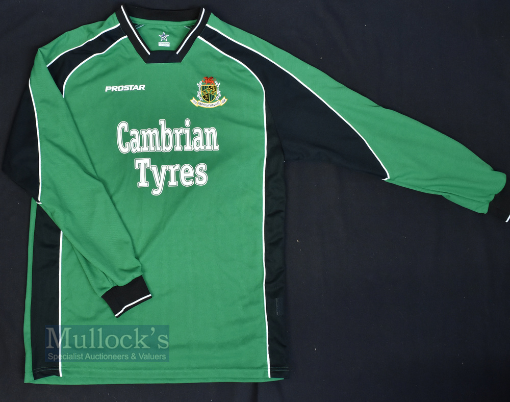 2004/05 Aberystwyth Town AFC Home Football Shirt Cambrian Tyres, Prostar, in green and black, size