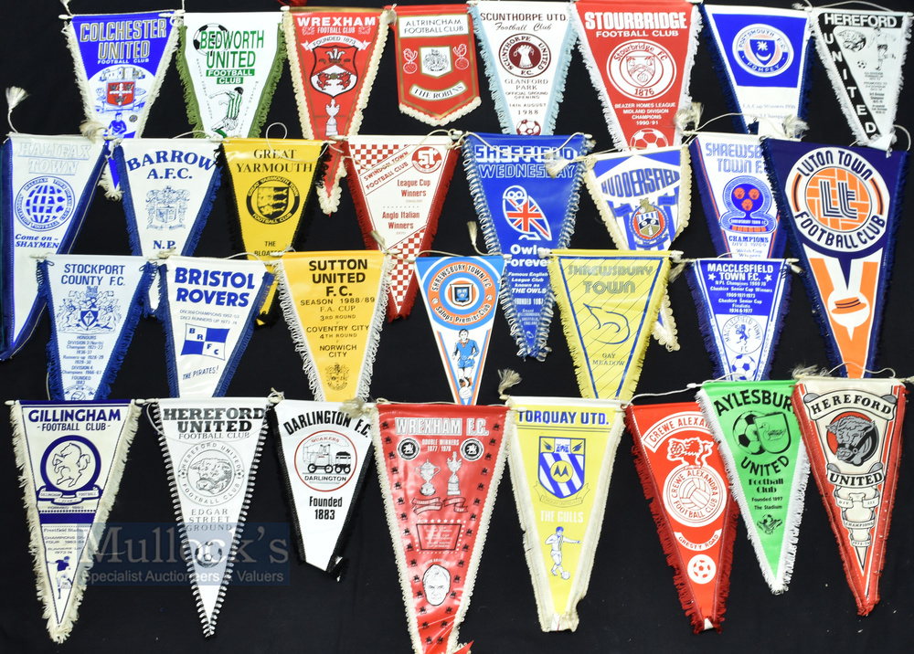 Assorted Football Pennants features Barrow AFC, Great Yarmouth, Swindon Town, Sheffield Wednesday,