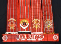 Scarce Vintage Manchester United Silk Scarves features 1968 European Champions, FA Cup Winners 1977,