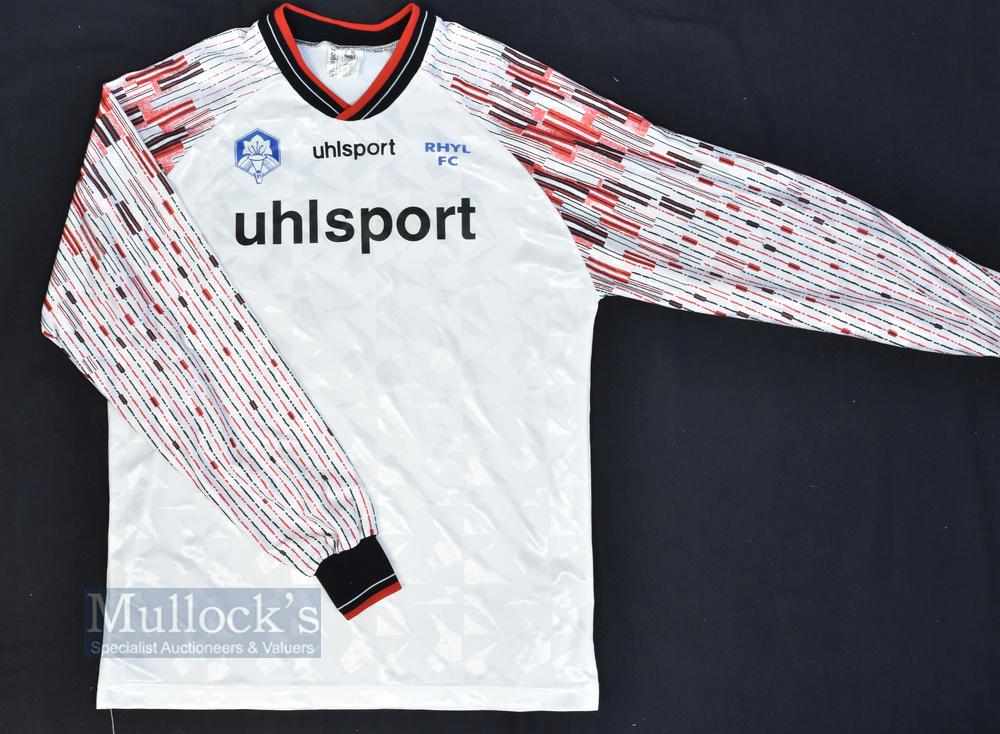Circa 1990s Rhyl FC Home Football Shirt Uhlsport in white '91' to sponsor, long sleeve, size 42/44