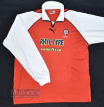 Circa 2000s Rhyl FC Away Football Shirt Puma, Rhyl Tyre Good Year, in red and white, size XL, long