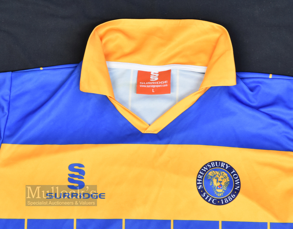 2013/15 Shrewsbury Town Home Football Shirt Surridge, Greenhous, size L, blue and amber, short - Image 2 of 2
