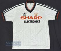 1982/83 Manchester United Away Football Shirt Adidas, Sharp Electronics, size L, in white, short