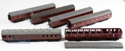 Collection of 7x LMS O Gauge Fine-scale Carriages/Coaches, a mixture of makers and models all