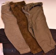 Vintage Clothing - 3x Gents three quarter length Hunting trousers to include Meindl Lederhosen suede