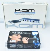 KAM KWN1930 Mic Kit Dual UHF wireless microphone kit appears complete with box, plus DB Technologies