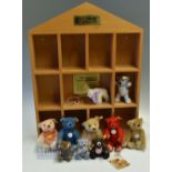 Steiff Teddy Bear Collection Historic Bears Miniatures, on wooden stand, the stand is for the Decade