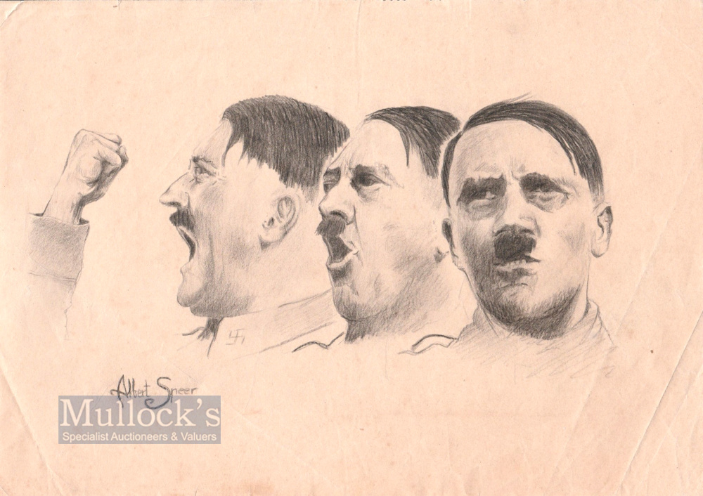 WWII - Albert Speer (1905-1981) Portrait of Adolf Hitler, c1939 - pencil on paper, 8.27 x 12.20
