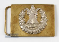 Cameron Highlanders military belt plate with scratched marks to reverse, 3 3/8" x 2 ½"