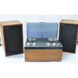 EOS Reel to Reel Music Player wooden surround with a pair of Videoton Saphir wooden speakers Revox