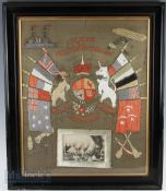 WWI Military - Period Wool Work Display depicting allied flags to the centre with ship, plane, canon