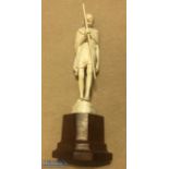 India - Rare, finely carved ivory figure on wooden base Mahatma Gandhi with his iconic stick,