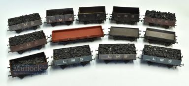 12x O Gauge Fine-Scale Model Railway Coal Wagons and Flat Wagons, a good collection of LMS/ SR kit