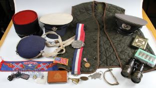 Military and Red Cross Uniform and other items, to include a Russian peaked cap, a French peaked