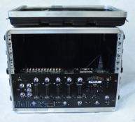 Sound Lab G106P DJ Mixing Desk encased within a SKB aluminium edged travel hard case, case