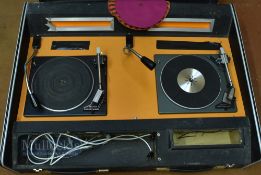 Retro Garrard SP 25 Mk III Twin DJ Mixing Deck with two turntables, 2x lights about tables,