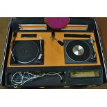 Retro Garrard SP 25 Mk III Twin DJ Mixing Deck with two turntables, 2x lights about tables,