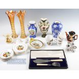 Mixed Selection of Ceramic glass and metalware items to include vases, Japan tea sets pin dishes -