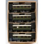 Darstead Trains de Lux Tinplate O Gauge 6 Wheel SR Coach Set rake of 4 Southern Railway coaches,