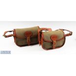 2 x Brett Parsons Brown & Canvas Shotgun Cartridge Pouch case (100/150) both with CD N monogram to