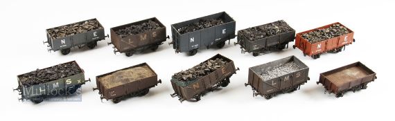 10x O Gauge Fine-scale Model Railway Coal Wagons, a mixture of kit made modes of x5 LMS, x1 GW, x4