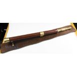 Modern Leather & Brass Three Draw Mounted Telescope with wooden display board and brass clamp,