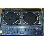 Retro 'Cloud Buckingham' Twin DJ Mixing Deck with turntables, mixing adjusters, measures 80cm width,