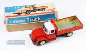 c1960 Liberation Truck Fiction Tinplate Toy, red body made in China Mf2 164 and in original box with