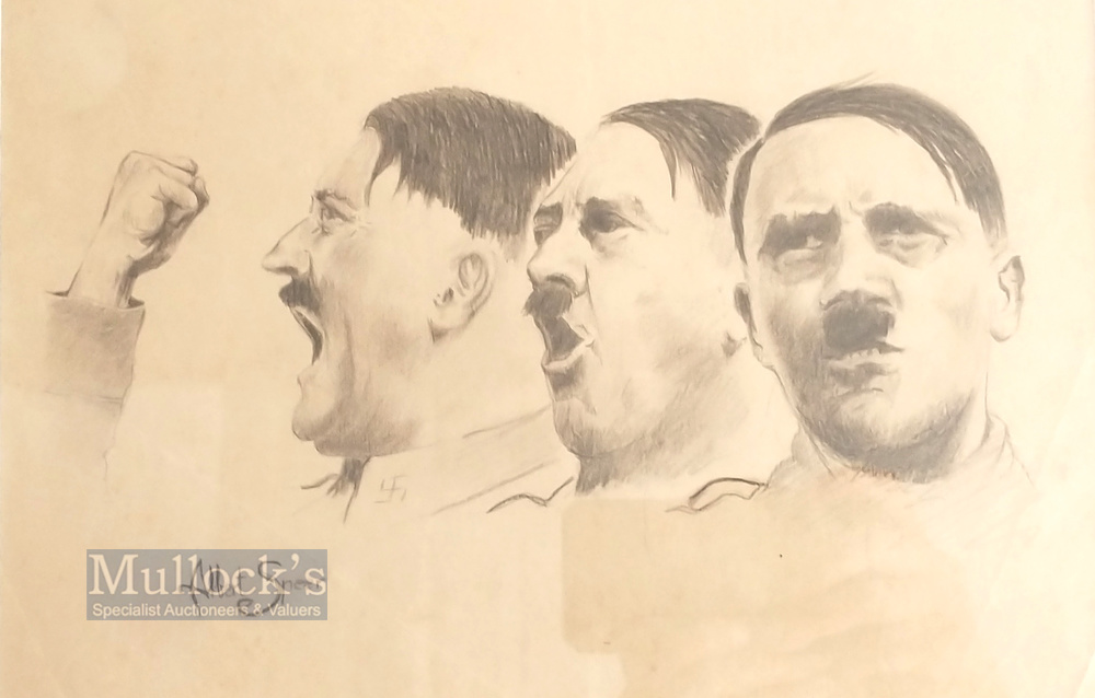 WWII - Albert Speer (1905-1981) Portrait of Adolf Hitler, c1939 - pencil on paper, 8.27 x 12.20 - Image 2 of 5